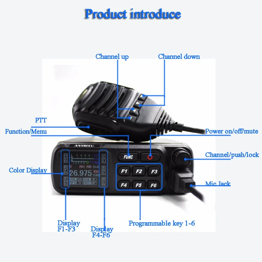 2 шт. Новый CB радио anysecu A-CB27 коротковолновый мобильный 26 965-27 405 МГц AM/FM Citizen бренд