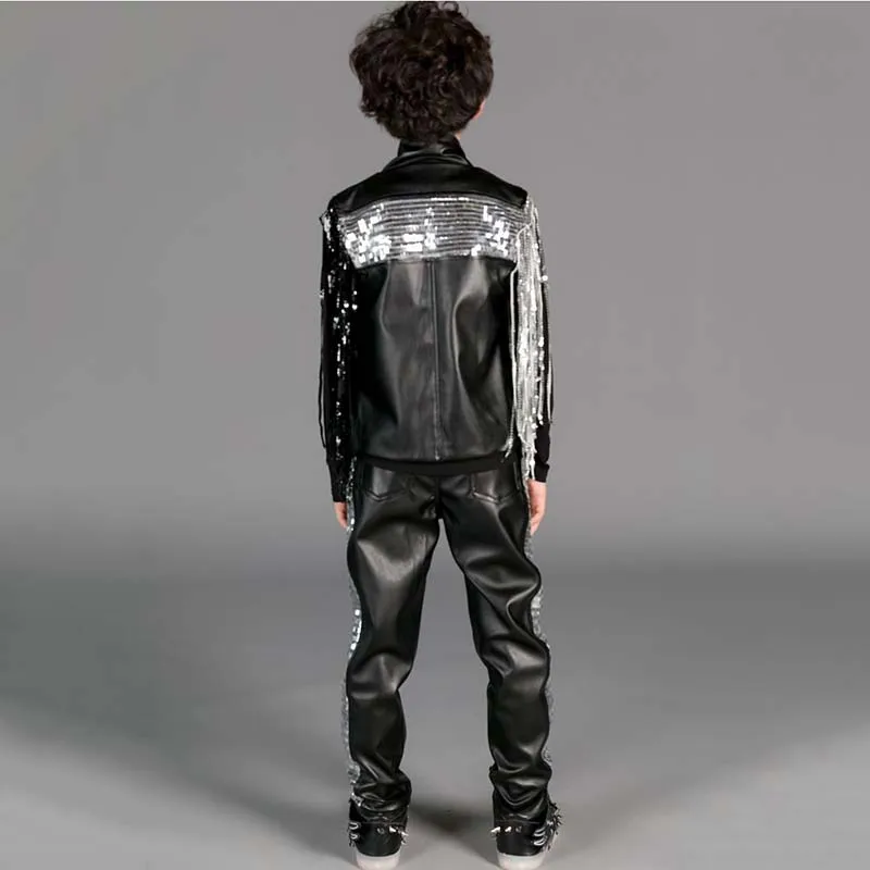 

Hip Hop Costume Boys Sequined Fringed Jacket Top Pants Kids Street Dance Clothes Children Stage Outfit Performance Wear DN2979