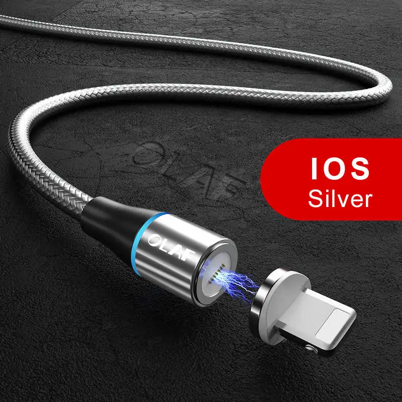 Магнитный USB кабель Олаф для iPhone, зарядное устройство, магнитный кабель для зарядки данных, кабель Micro USB type C для мобильных телефонов Android - Цвет: Silver IOS Cable