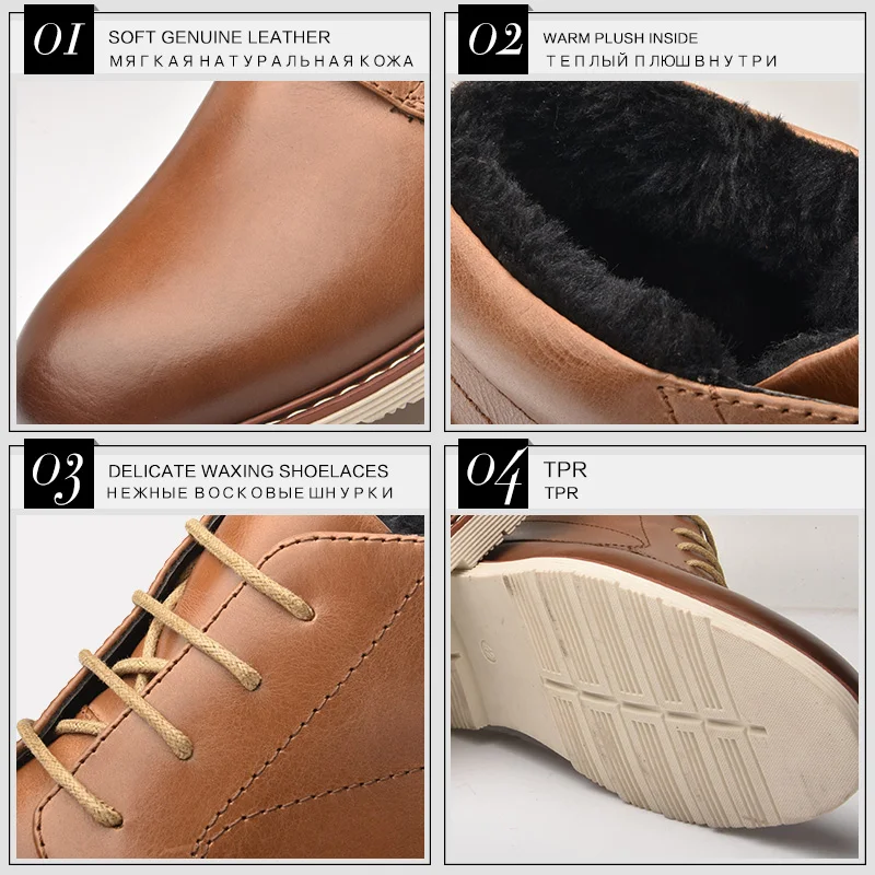 OSCO/мужские ботинки из натуральной кожи осенне-зимние теплые модные ботильоны с