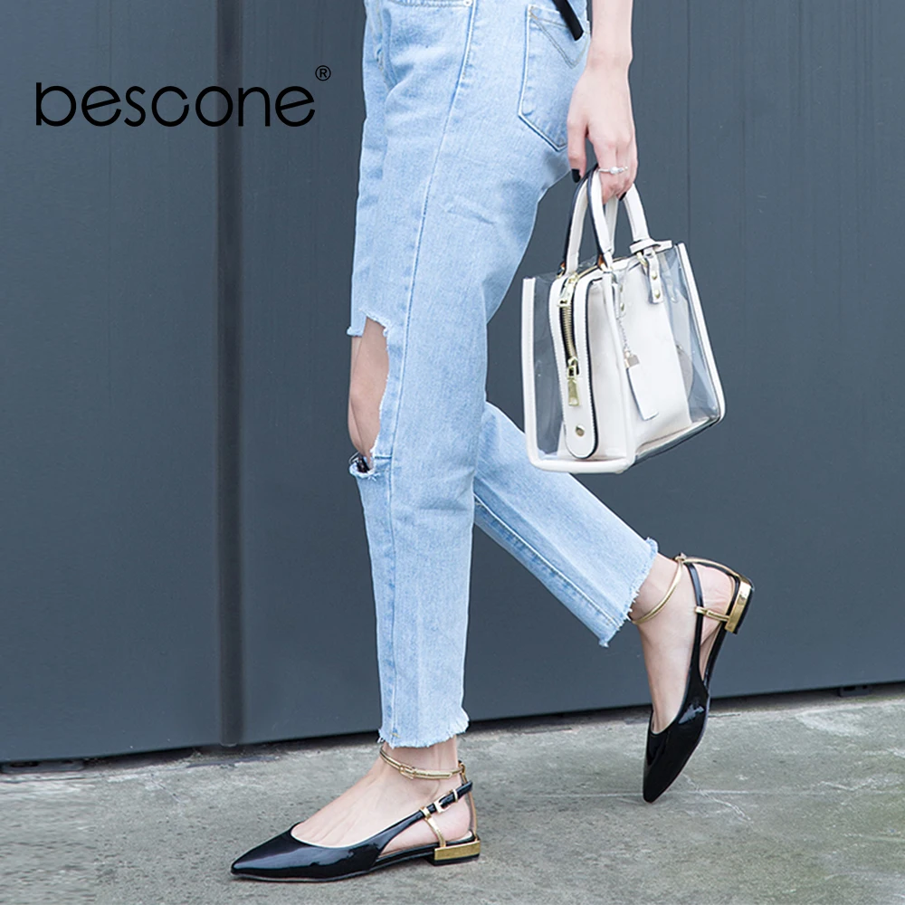 BESCONE/Женская обувь из лакированной кожи сезон весна-лето Лидер продаж модная