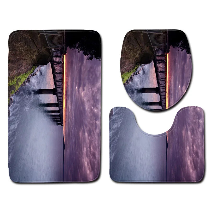Zeegle 3pcs Bathroom Mat Set Landscape Pattern Bath Anti-slip Floor Mats Microfiber Toilet and Rug Sets | Дом и сад