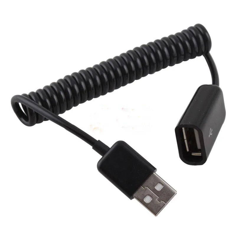 Высокое качество спиральный кабель USB 2,0 мужчин и женщин удлинитель Кабель-адаптер Черный