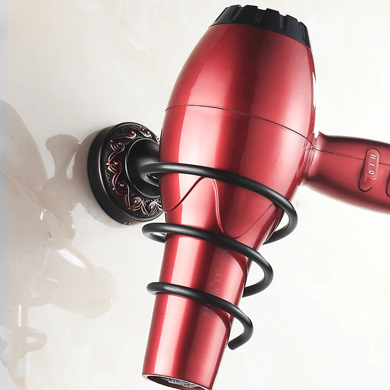 Black Oil Brushed Hairdryer Holder European Style Antique Wall Hanging Electric Hair Dryer Rack Support Bathroom Set | Обустройство