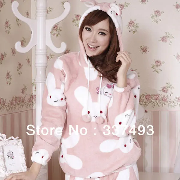 Cute Teddy Bear Leisure Sweet Princess Long-sleeved Women Coral Fleece Pajamas Lady Thicken Cotton Hooded Household To Take | Женская