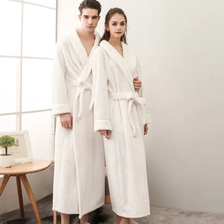 

Adult Flannel Pajamas Bathrobe Women's Thickened Sleep Robes Plus Sizes Male Warm Homewear Lovers' Bathrobes D-2145