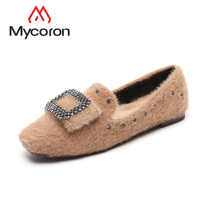 MYCORON/Новое поступление зимняя женская обувь на плоской подошве с квадратным