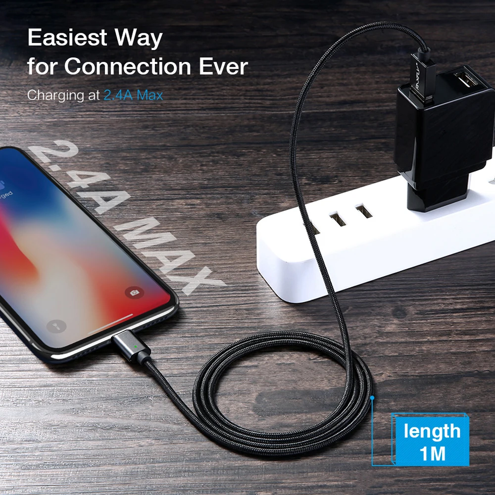Магнитный USB кабель для IPhone 8 7 Plus зарядный Магнит Micro Type C Xiaomi Huawei Android | Мобильные