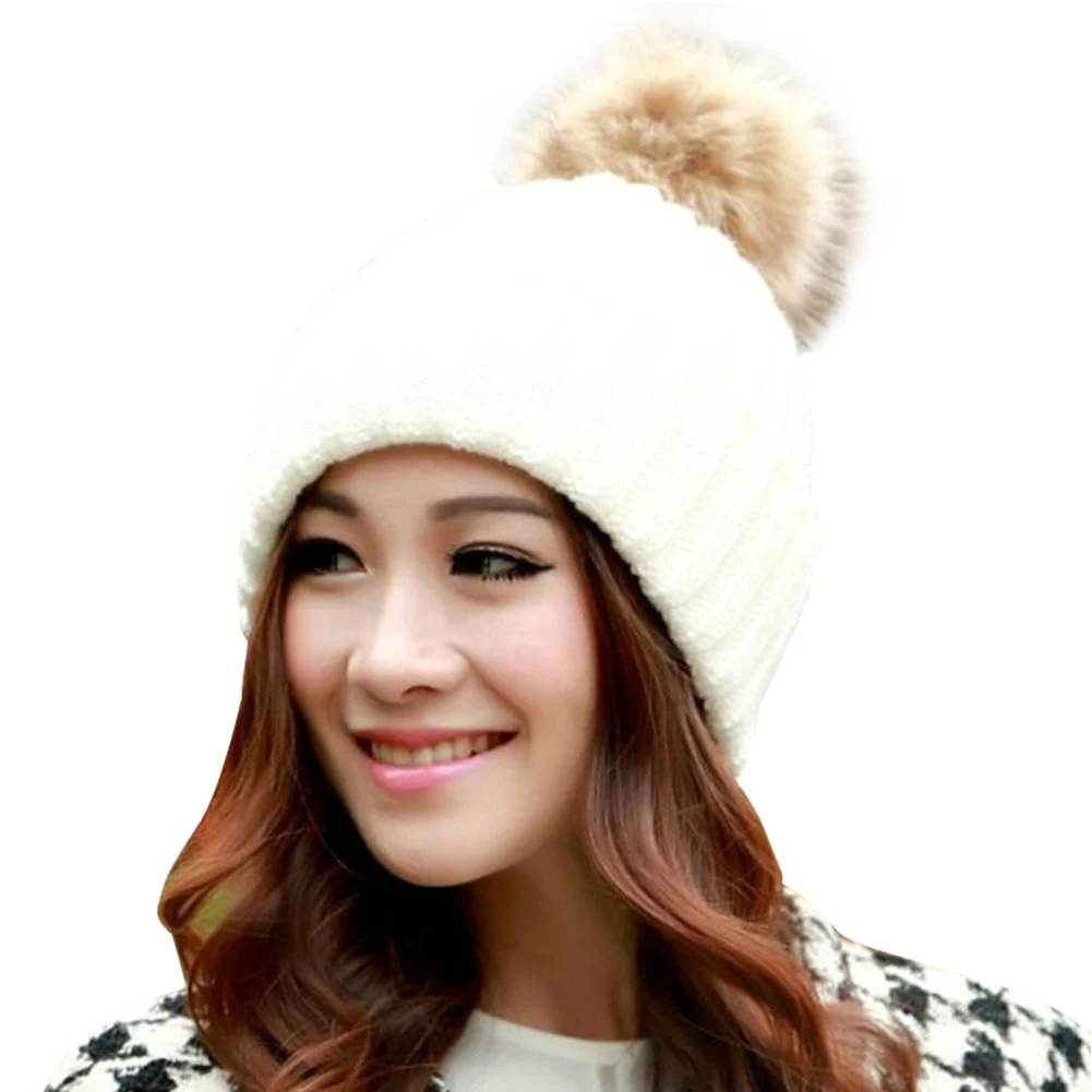 Женская меховая шапка зимняя с помпоном шапки из натурального меха Вязаная