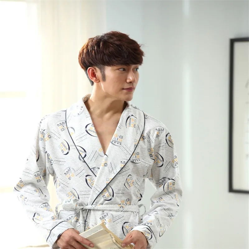 

Spring Male Plaid Cotton Sleep Robe Long Sleeve Comfortable Casual Home Clothing Sleepwear Nighties Male Spring Autumn Bathrobe