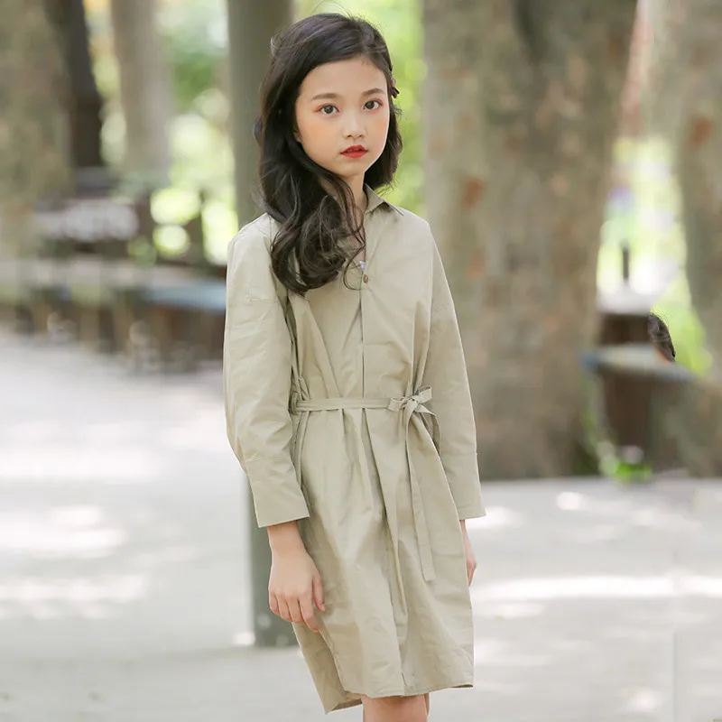 Хлопковое повседневное цельнокроеное платье-рубашка с поясом для