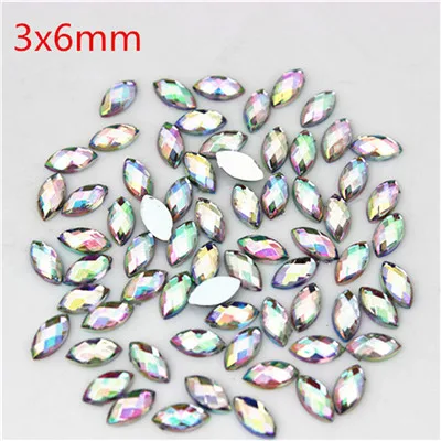 3X6mm Micui, 100 шт., форма конского глаза, прозрачный кристалл, AB, акриловые стразы, плоская задняя сторона, дизайн ногтей, не горячая фиксация, для рукоделия, украшения MC720 - Цвет: 3X6mm