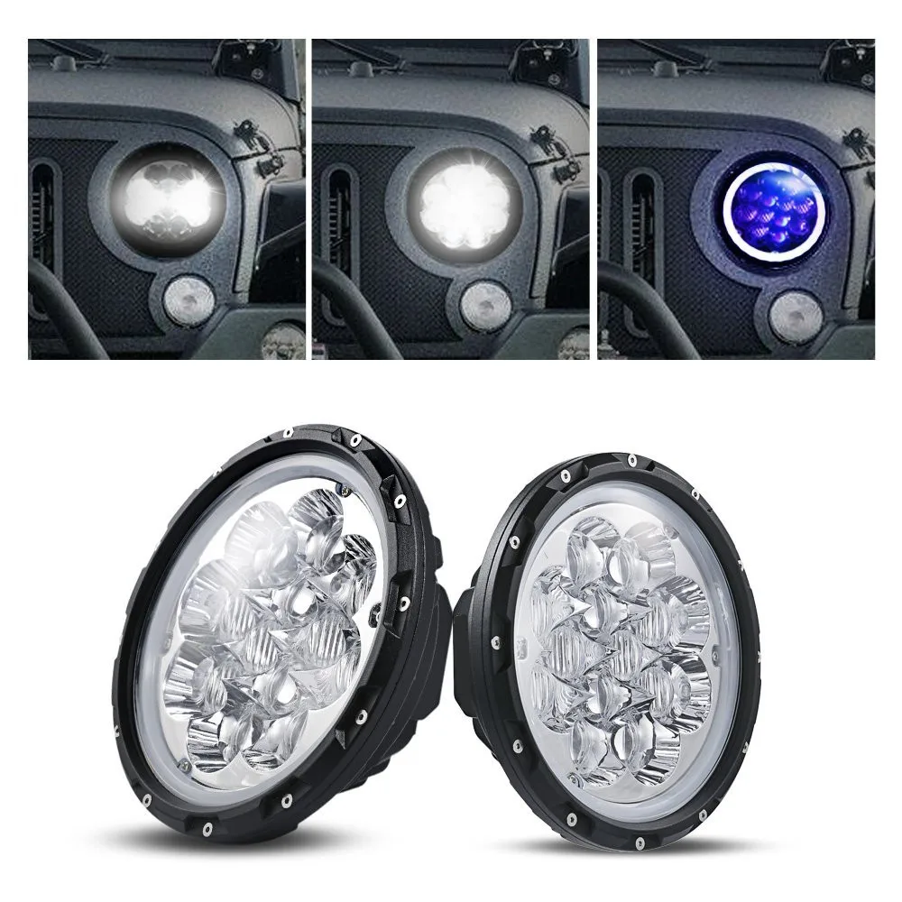 2 шт. " круглый светодиодный налобный фонарь Wrangler 60 Вт 5D Osrams дальнего света комбинированный луч светодиодный свет-синий Halo Кольцо