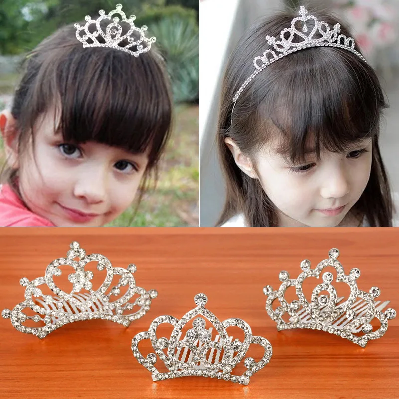 Girl Hair Accessories Gorgeous Pretty Rhinestone Tiara Crown Exquisite Headband Comb Pin Party Wedding Bridal Birthday gift 2pcs | Детская