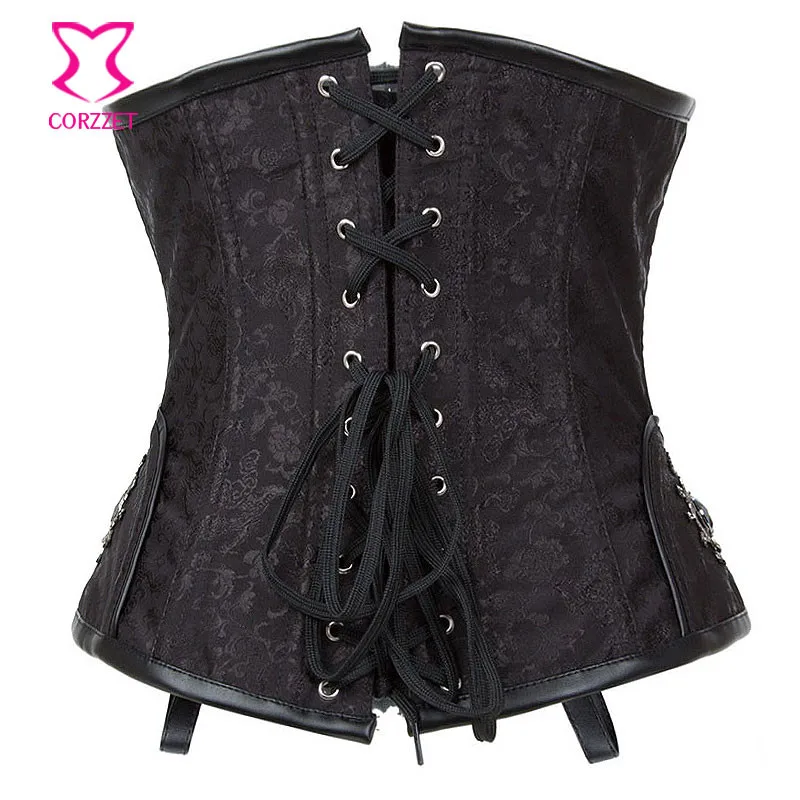 Корсет корректирующий черный/парчовый в стиле стимпанк пояс для талии