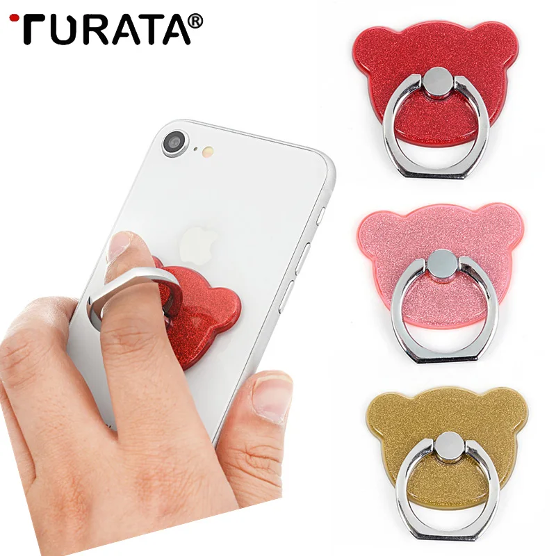 Turata 360 градусов палец кольцо держатель Bling маленький медведь мобильный телефон