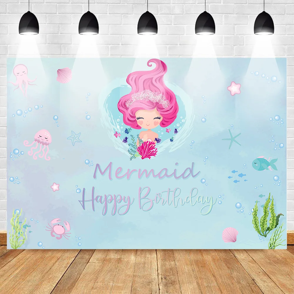 Necback Mermaid Backdrop Happy Birthday Photo Background Party Banner Props Cartoon for Photography Underwater | Электроника