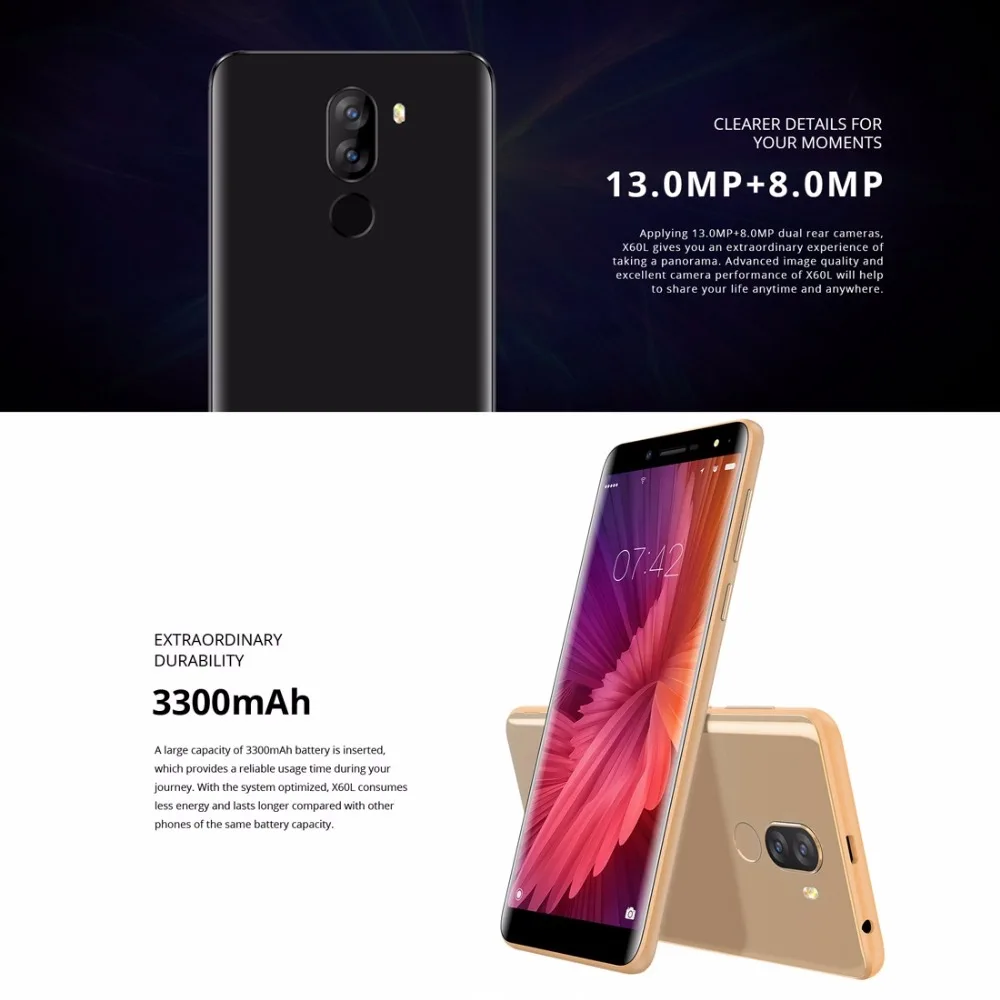 DOOGEE X60L 3300 мАч 4 г 5 дюймов 18: 9HD Экран Смартфон 13 0 + 8 Мп 2 16 ГБ телефона MTK6737V ядра Android 7