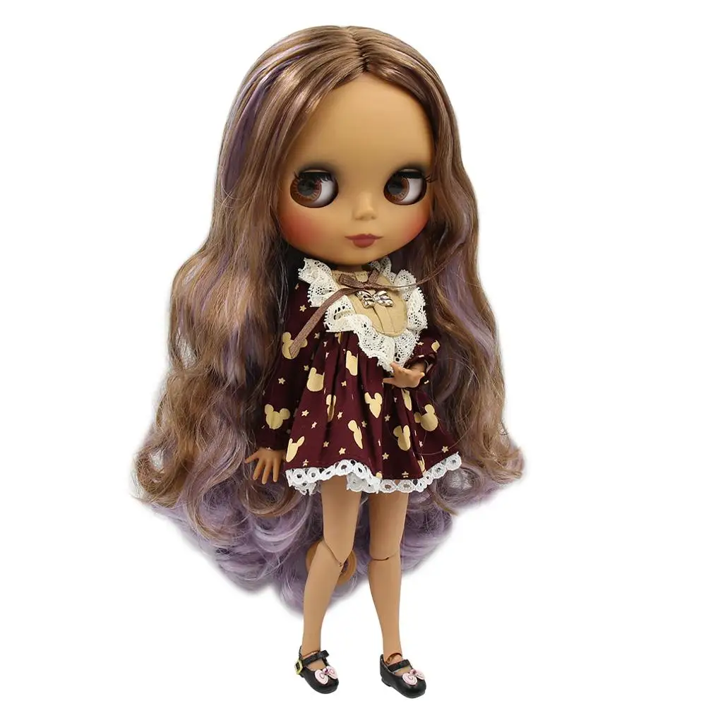 Ледяной DBS Blyth кукла 1/6 bjd совместное тело темная кожа матовое лицо коричневые и