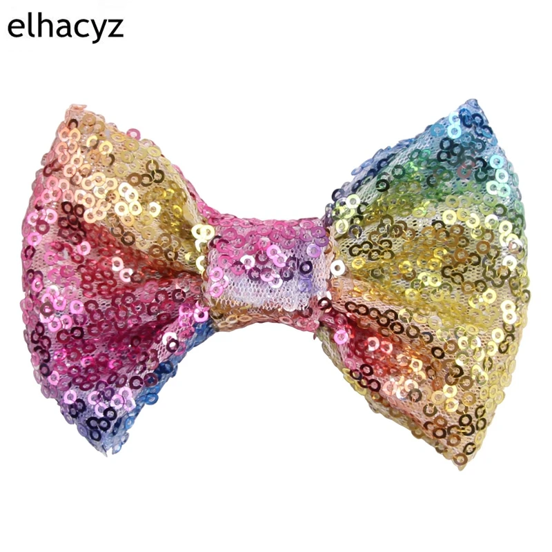 

10 pcs/lot Summer/Spring Cute 4" Shining Sequins Hair Bow Barrette Kids Girl Rainbow Photography Hair Clip 2018 Hair Accessories