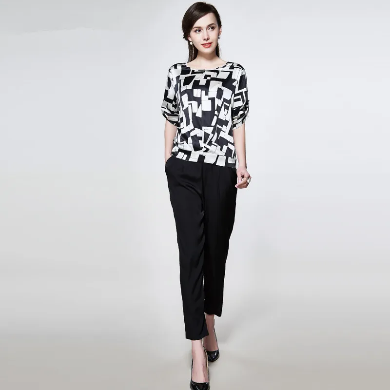 Повседневные женские брюки из натурального шелка весна лето 2019 офисные деловые