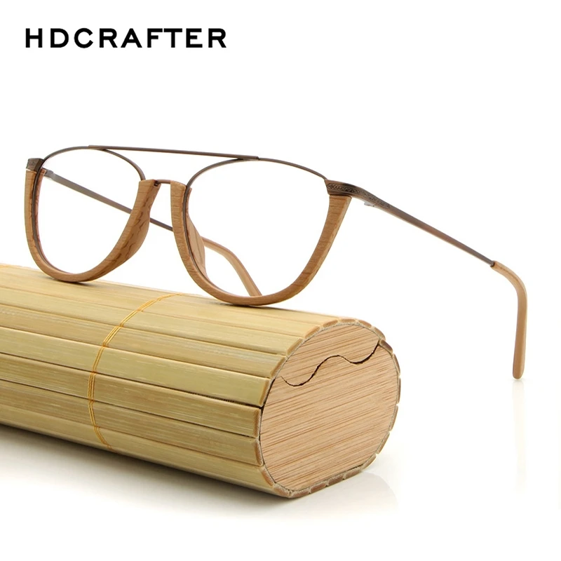 

HDCRAFTER Wooden Optical Glasses Frames Wood Grain Prescription Glasses Frame with Clear Lens Men Women Clear Reading Glasses