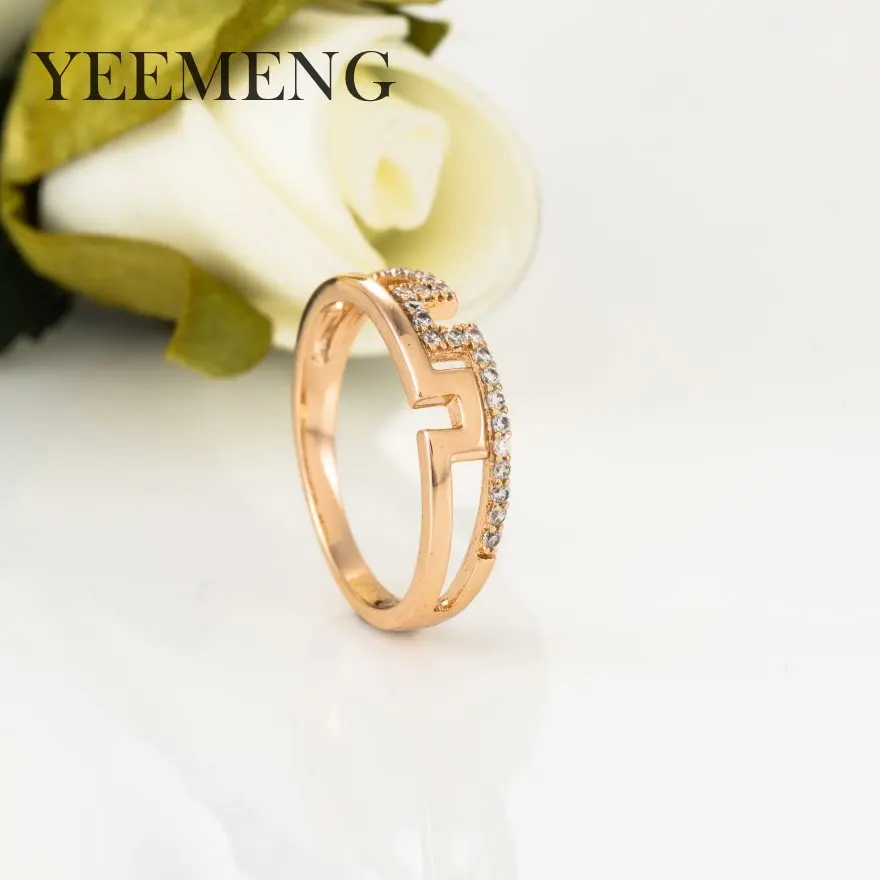 gold color YEEMENG Высокое качество полые Золото Цвет кубический циркон кольцо для женщин модные популярные свадебные кольца для женщин - Цвет основного камня: gold color