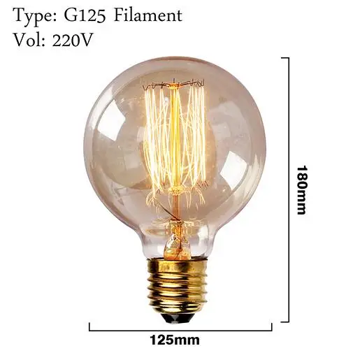 G125 filament Светильник в коробке, винтажные лампочки Эдисона, лампа накаливания, карбоновая лампа в виде белки, ретро светильник Эдисона, подвесной светильник - Цвет: G125 filament