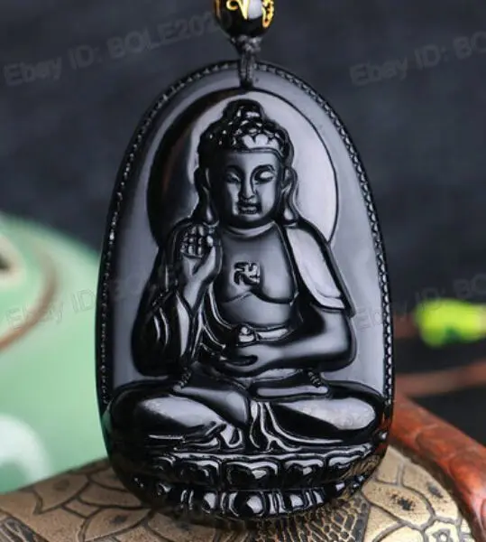 free shipping Chinese Natural Black Obsidian Carved Buddha Lucky Amulet Pendants + Necklace | Украшения и аксессуары