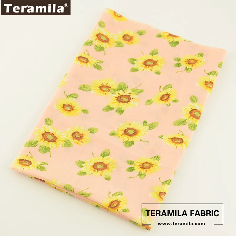 Teramila Cotton Poplin Fabric Light Pink Fat Quarter Meter Cloth Tissue Printed Sunflower Pattern Patchwork For Sewing Crafts|fat quarters|cotton