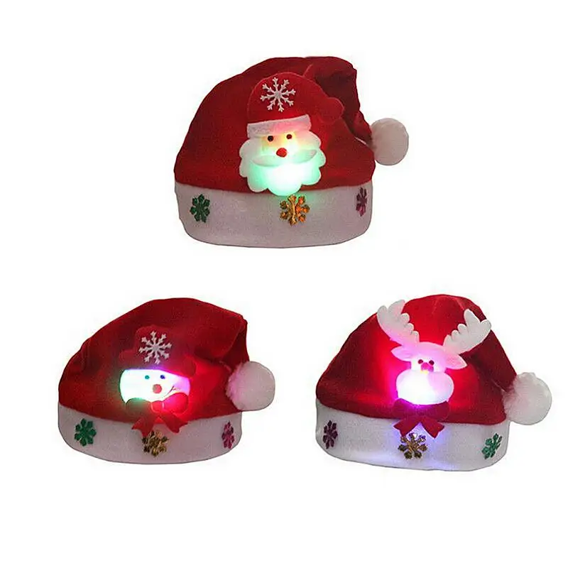 

New Arrival Shining Cute Red Christmas Hats LED Glowing Hats Santa Clause Holiday Wearing Party Supplies Children Clothing