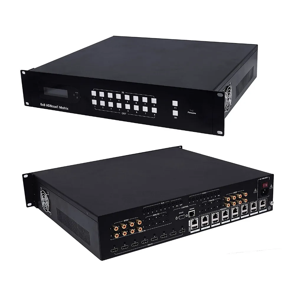 PUZHIJIE HDbaseT 4K 60hz 8X8 HDMI MATRIX SWITCHER with 8 Receivers &amp Audio Matrix CAT6 CAT5e HDCP2.2 Support RS232 control - купить по