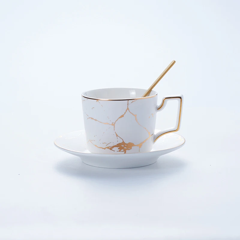 White 1Cup Мрамор Керамика Кофе чашка с блюдцем ложка 200 мл Nordic Чай чашки Матовый фарфор Чай расширенный набор Чай чашка кафе эспрессо чашка - Цвет: White 1Cup
