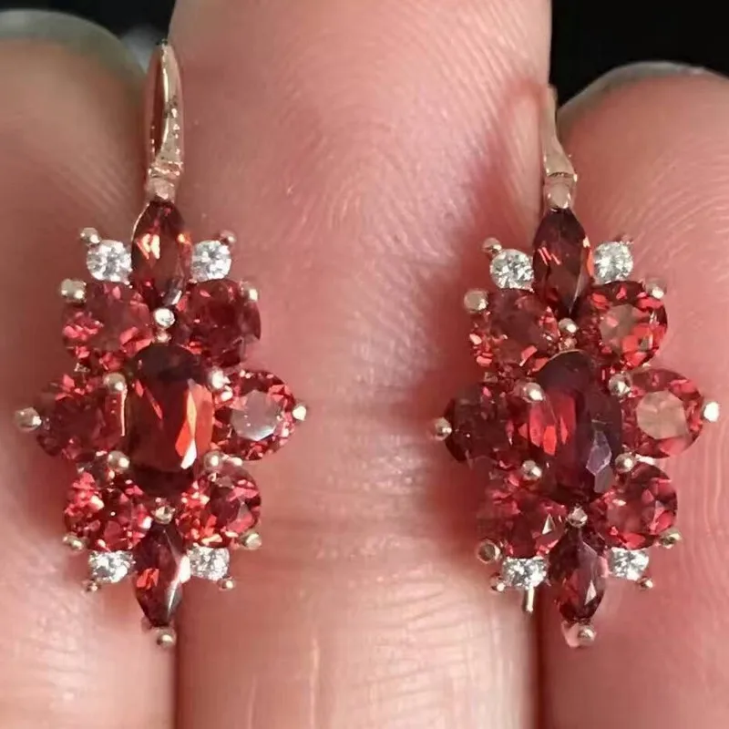 Женские серьги подвески из натурального граната вечерние стерлингового серебра