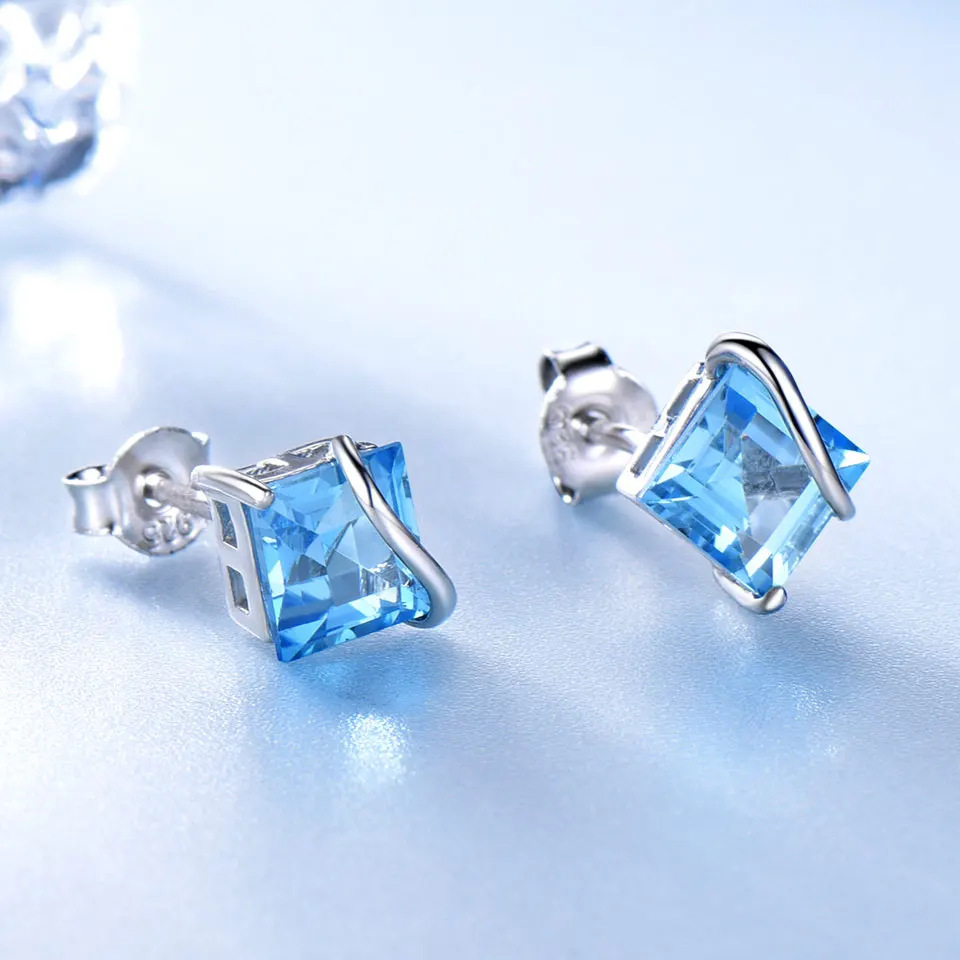 UMCHO 2.5ct натуральный Швейцарский синий топаз драгоценный камень серьги 925