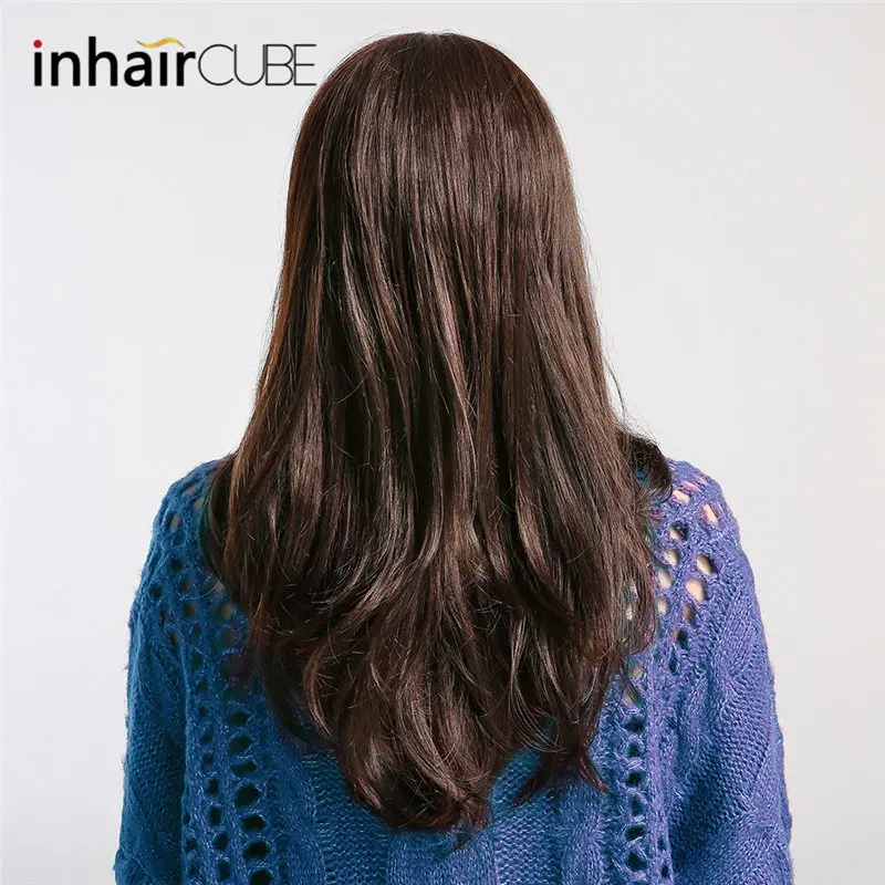 Inhair Cube 2" Смесь натуральных синтетических волос парик длинные тела волна черные парики с челкой для белых женщин Имитация топ парики - Цвет: 6