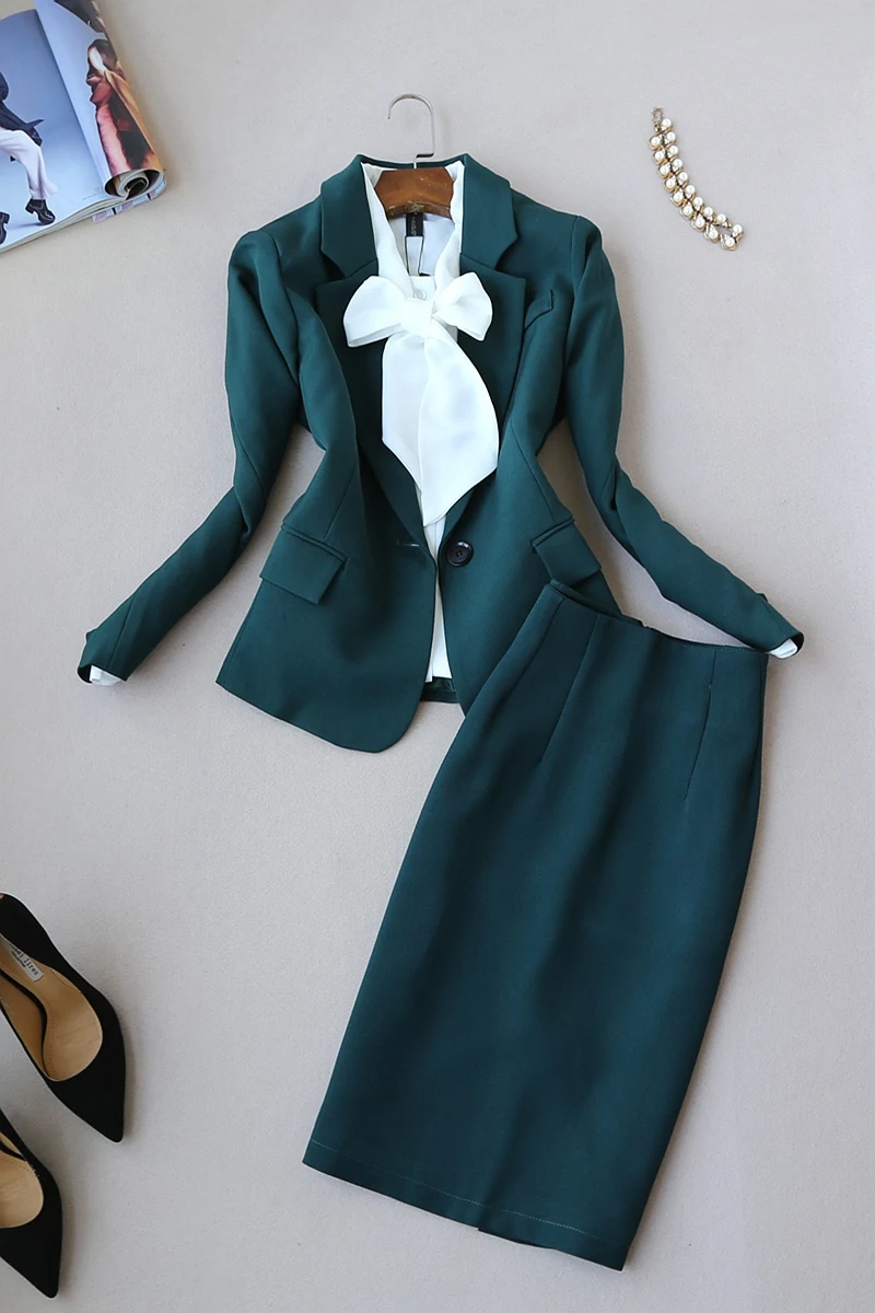 Женский костюм корейский стиль юбка до колен|fashion skirt suits|skirt suitfashion women suits |