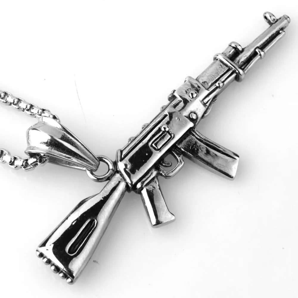 Изысканный серебристый цвет AK47 кулон в виде пистолета колье яркое ювелирное