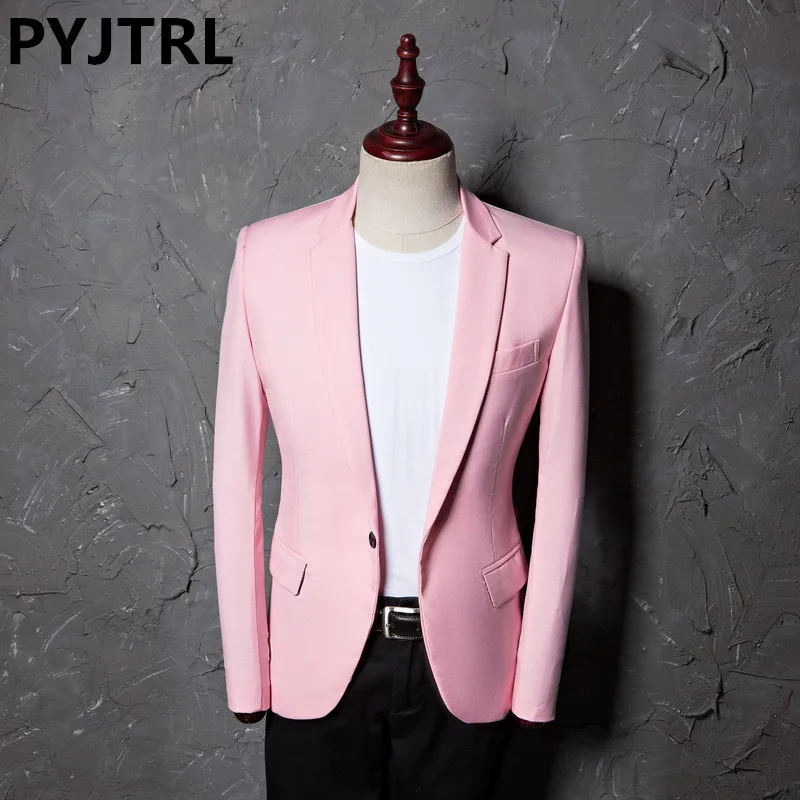 Only pink Jacket PYJTRL мужской повседневный розовый формальный костюм куртка пальто Кампус Одежда на одной пуговице Свадебный Блейзер стили Сценические костюмы для певцов - Цвет: Only pink Jacket