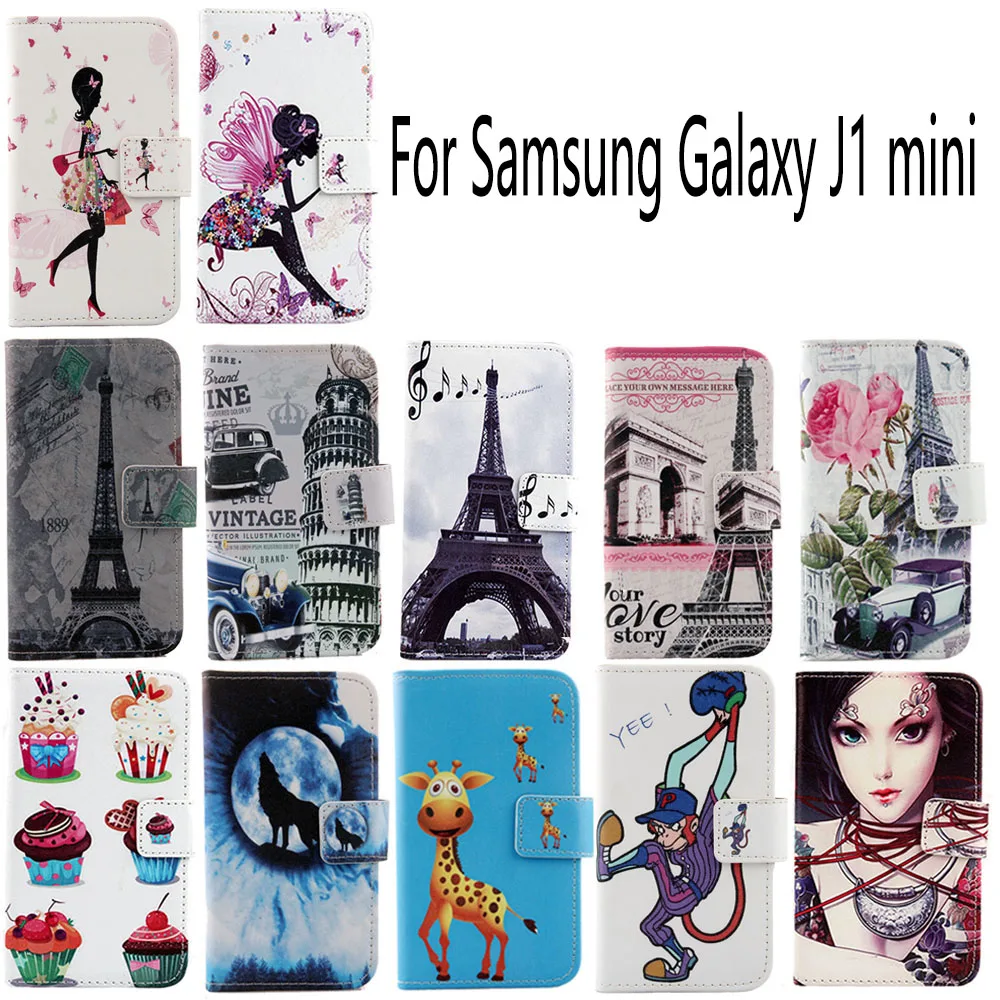 

1Pcs Luxury New Arrive Book-Design Protective Cover Skin Flip PU Leather Case For Samsung Galaxy J1 mini Phone Case
