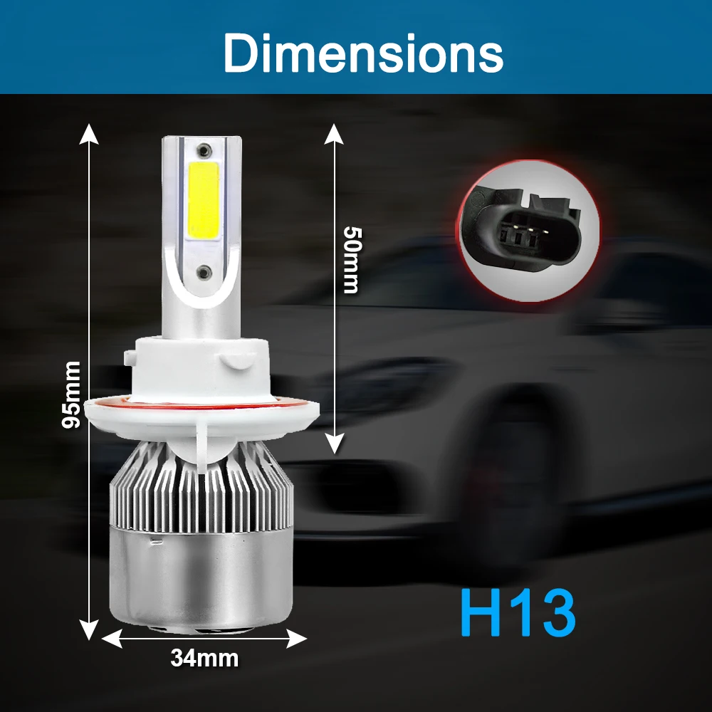 C6 LED Car Headlights 72W 7600LM COB Auto Headlamp Bulbs H1 H3 H4 H7 H11 880 9004 9005 9006 9007 Styling Lights | Автомобили и