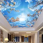 Настенные 3D-обои на заказ с изображением синего неба, белых облаков, цветущей вишни, потолка, Зенит, настенная Фреска для гостиной, столовой, самоклеящаяся Фреска
