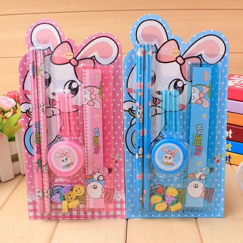 

12pcs/Set Cute Kawaii Cartoon Rabbit Plastic Stationery Set Creative Erasers Pencil Ruler Set For Kids Gift