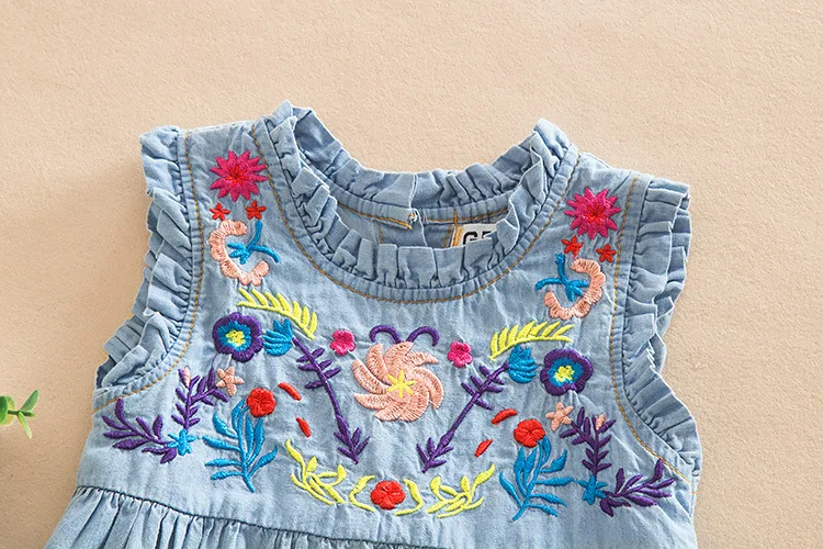 Girls Denim Dress 2021 Princess Embroidered Sleeveless High Quality Casual Comfortable Brand Children's Clothing | Детская одежда и