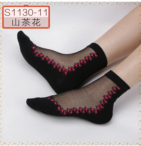 1pack5pairs Женские сексуальные кружевные чулки, короткие шелковые чулки с прозрачным цветочным дизайном, сексуальные женские вечерние чулки для улицы - Цвет: 1pack5pairs