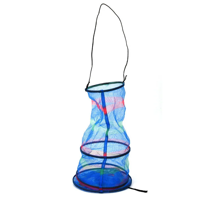

1 Pcs 25 * 65cm Fishing Net Basket Colorful Mini Three Tiered Folding Tackle Up Shrimp Fish Storage Creel Fishing Accessories