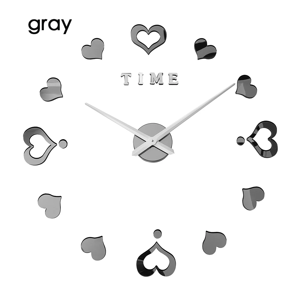 wall clock gray Стена с сердечками часы светящиеся кварцевые современный дизайн модные часы люминова 3d настоящий большой бросился зеркало стикер DIY - Цвет: wall clock gray