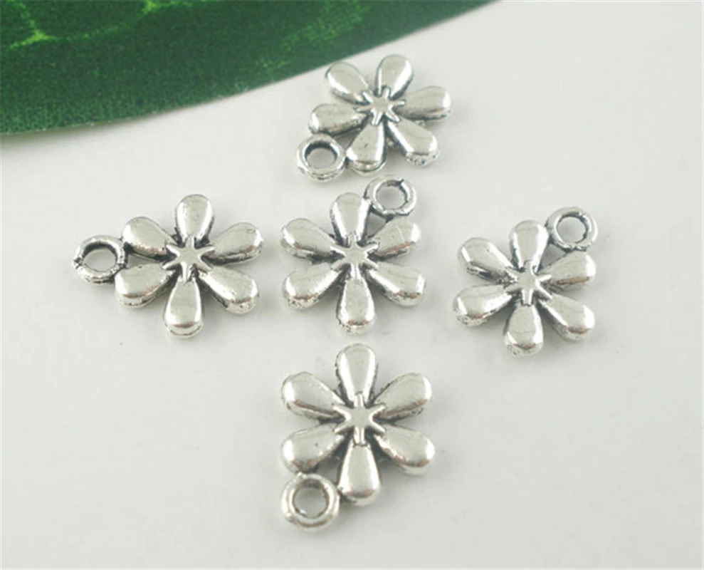DoreenBeads 50 шт Серебристые Цветные Цветочные Кулоны подвесы фурнитура 13x11 мм (B03799)