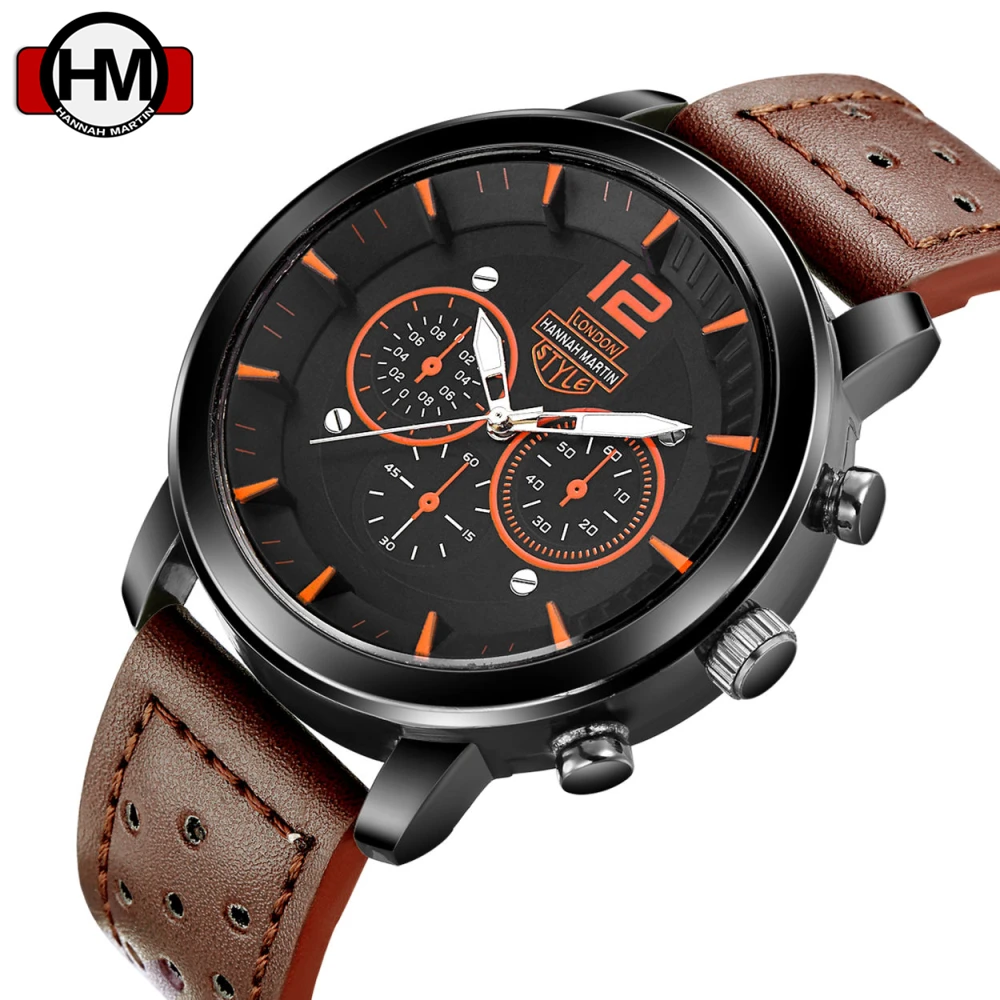 Часы Hannah Martin мужские повседневные кожаные водонепроницаемые спортивные|wristwatch