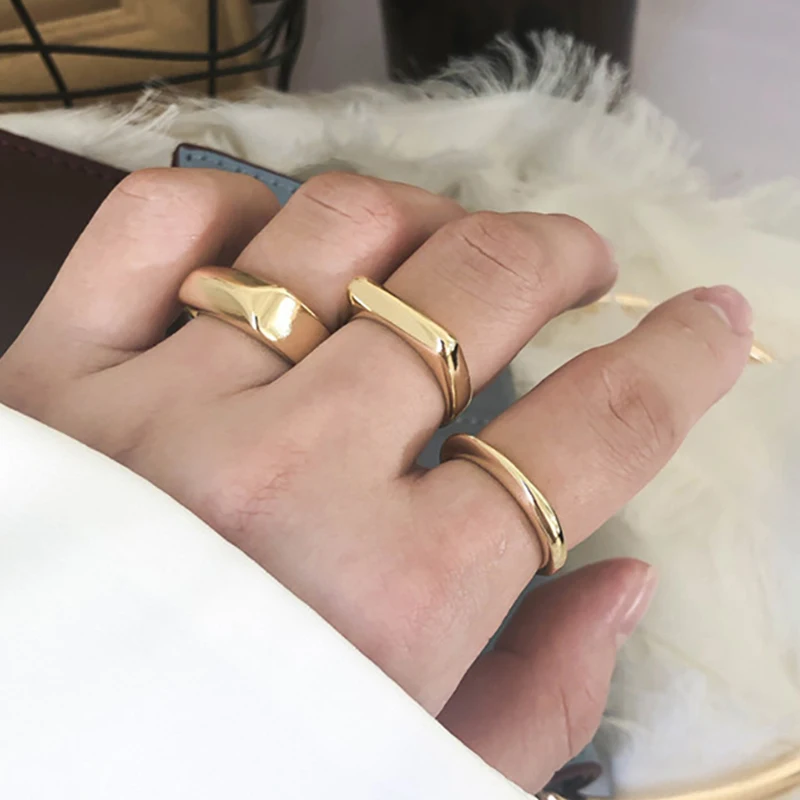 

SRCOI Circle Wide Square Knuckle Vintage Ring Gold Color Minimalist Geometric Popular Exaggerated Finger Ring Women Trendy New